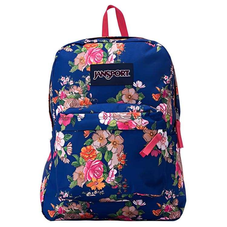 JanSport Polyester Backpack Medium Women's Blue With Paper Floral