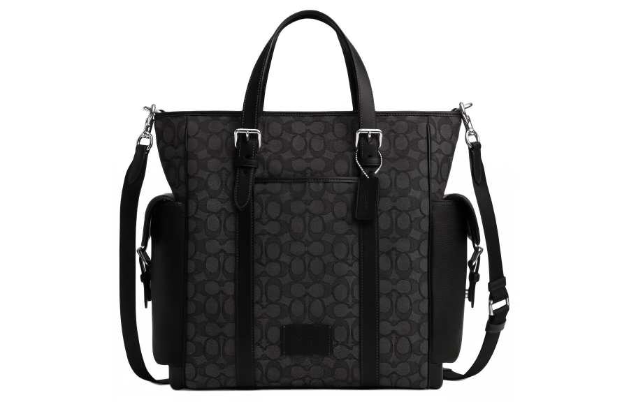 COACH Sprint Iconic Jacquard Shoulder Bag, Crossbody Bag, Handbag Large Men's Silver & Charcoal Gray & Black