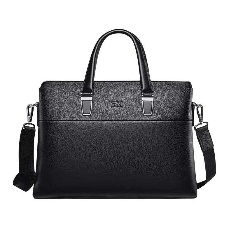 SEPTWOLVES Cow Leather Shoulder Bag, Crossbody Bag, Handbag Large Men's Black
