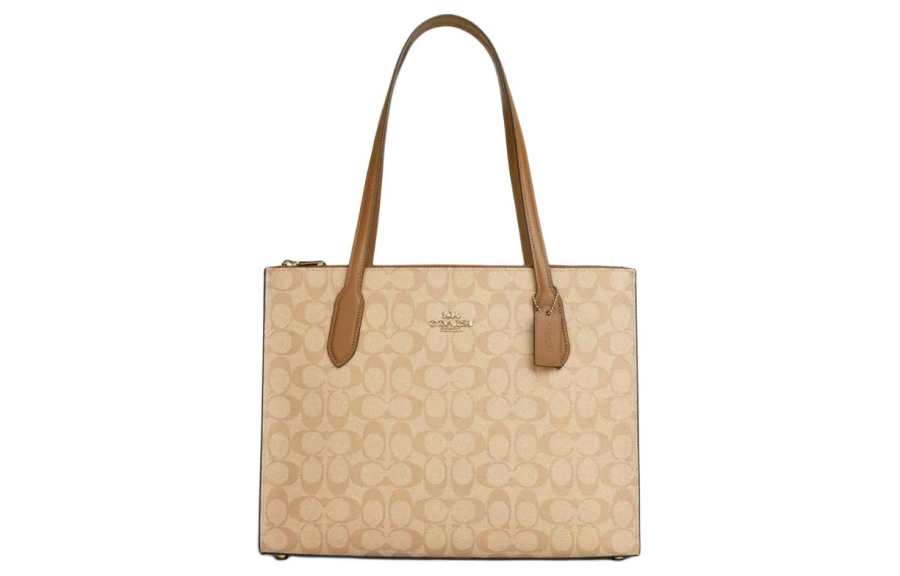 COACH Nina Coated Canvas With Smooth Leather Tote Bag, Shopping Bag, Handbag, Shoulder Bag Large Women's Khaki
