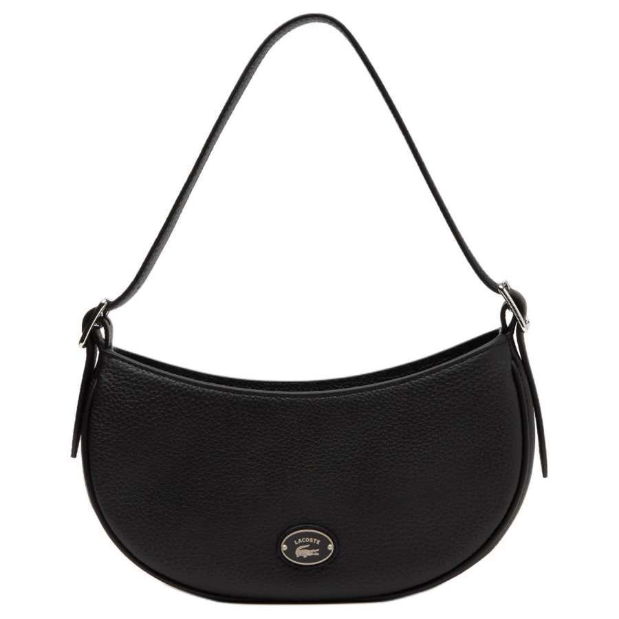 LACOSTE Cow Leather Handbag, Shoulder Bag Regular Women's Black