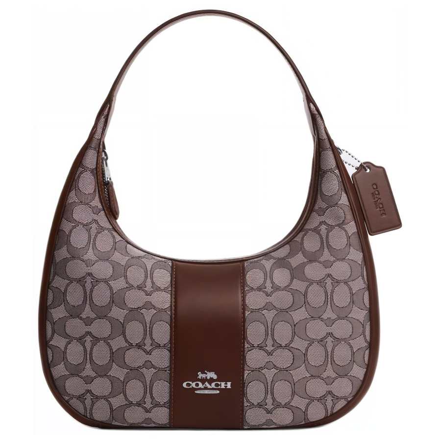 COACH CARMEN Smooth Leather Handbag, Shoulder Bag Large Women's Silver & Maple