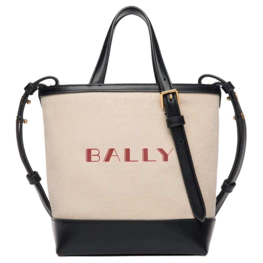 BALLY Canvas With Leather Shoulder Bag Women's Natural & Black
