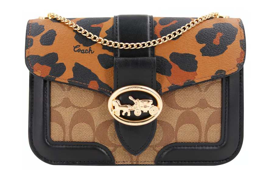 COACH Georgie Canvas With Leather Crossbody Bags Small Women's Black Brown Multicolor