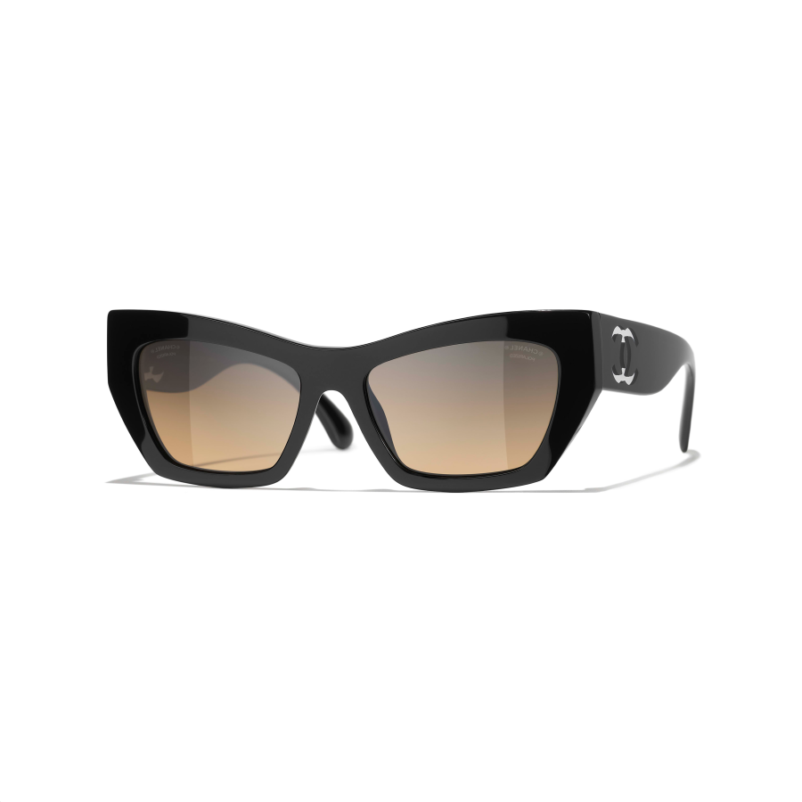 CHANEL Acetate Nylon Cat Eye Sunglasses Unisex Black