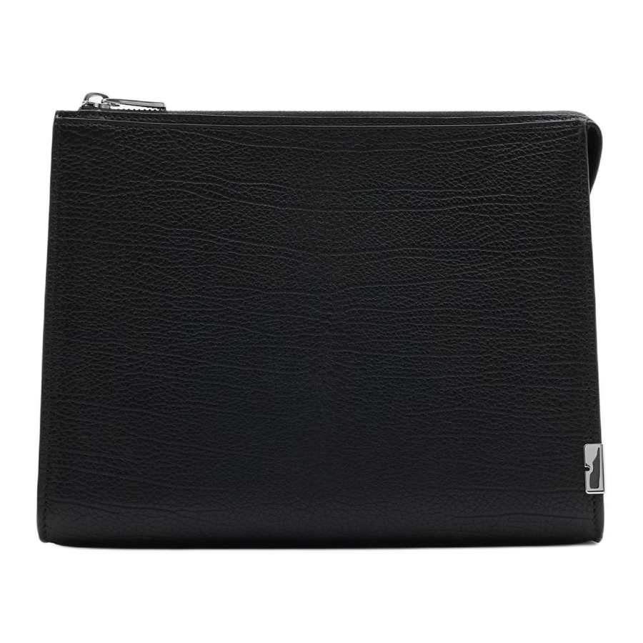 Burberry Grain Leather With Calfskin Clutch Unisex Black