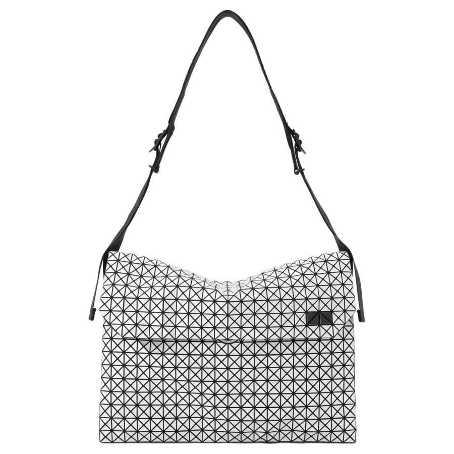 ISSEY MIYAKE Cotton Blend Polyurethane Messenger Bag, Crossbody Bag, Shoulder Bag Unisex Silver White
