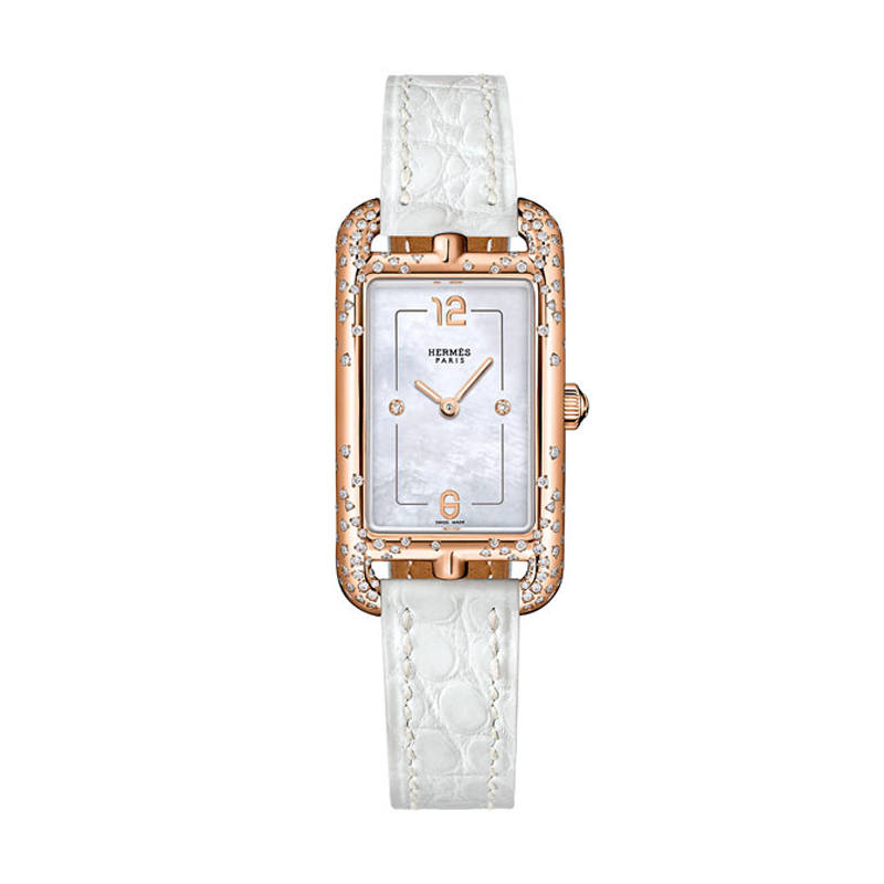 HERMES Wrist Watches Quartz Movement Crocodile Leather Strap 27*20mm White Dial Unisex 30m Water Resistant