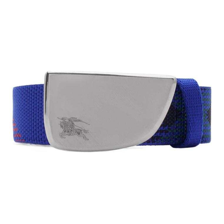 Burberry Palladium Plated Polyamide, Calfskin Leather Belts Men's Blue Width 3cm