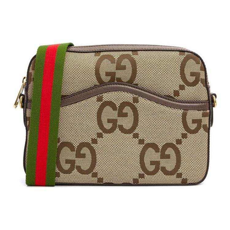 GUCCI Canvas With Leather Shoulder Bag, Crossbody Bag Unisex Camel & Brown