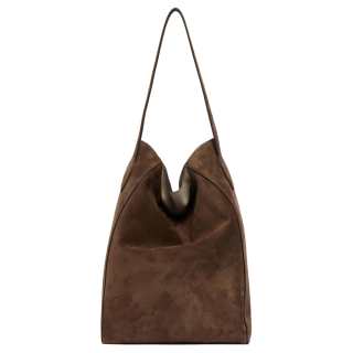 KHAITE Suede Leather One Shoulder Handbag Women's Brown