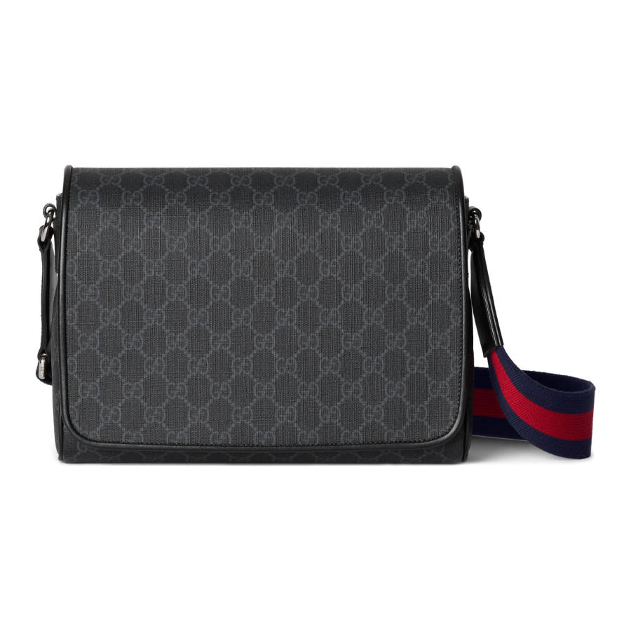 GUCCI Canvas With Leather Binding Shoulder Bag, Crossbody Bag Men's Gray