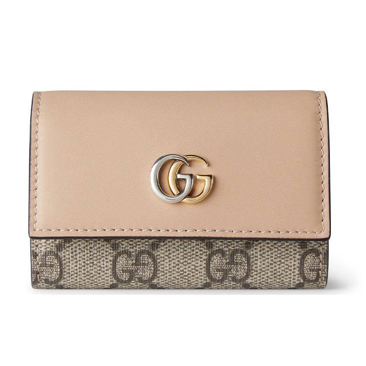 GUCCI GG Marmont Canvas With Leather Binding Key Pouch Women's Beige & Ebony