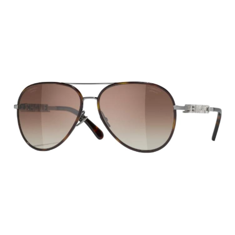 CHANEL Metal With Zircon Aviator Sunglasses Unisex Tortoiseshell