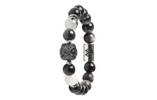 Rastaclat Silver Sheen Obsidian Small Lion Chinese Style Beaded Bracelet Unisex Black