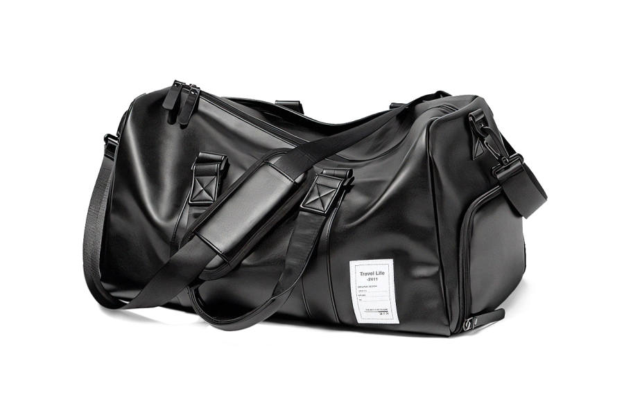 Fillove PU Wet/Dry Separation Luggage Bag Gym Bag Unisex Black