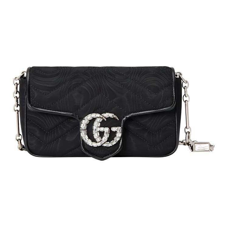GUCCI GG Marmont Cloud Pattern Fabric With Leather Trim Shoulder Bag, Fanny Pack Women's Black
