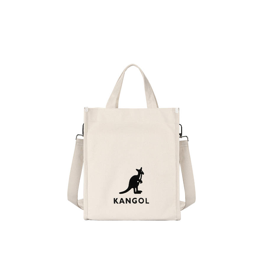 KANGOL Canvas Bag, Handbag, Shoulder Bag, Crossbody Bag Large Unisex Ecru/Black