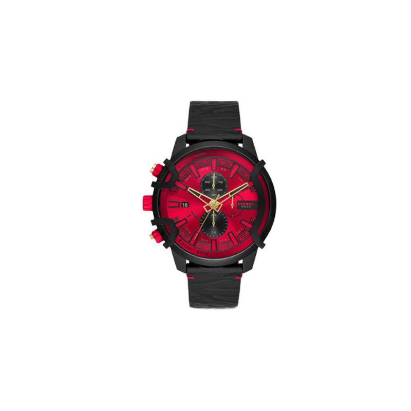 DIESEL Wrist Watches Quartz Movement Leather Strap 48mm Red Watch Dial Men's Watches