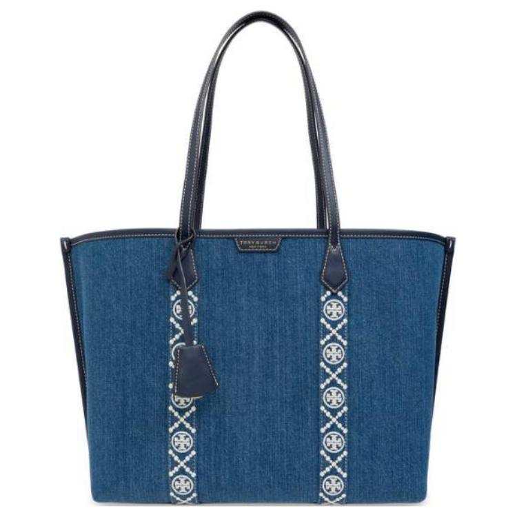 TORY BURCH Perry Denim Tote Bag, Shopping Bag, Shoulder Bag, Handbag Women's Blue