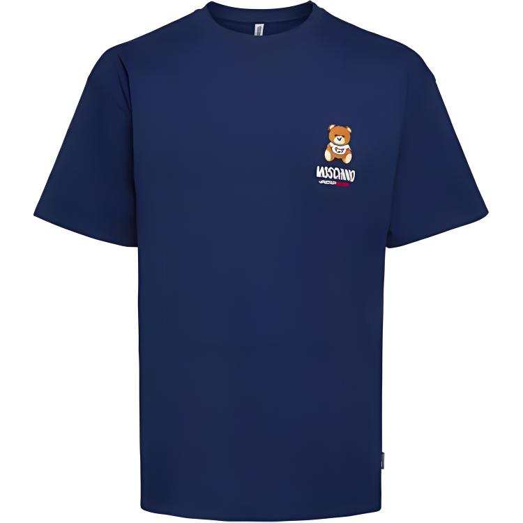 MOSCHINO T Shirts Men's Blue Crew Neck Moderate Straight Fit