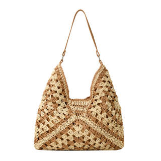 GATOER Straw Woven Shoulder Bag Women's Khaki/Black