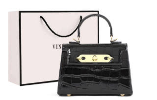 VINEY Cow Leather Handbag Regular Women's Black/White