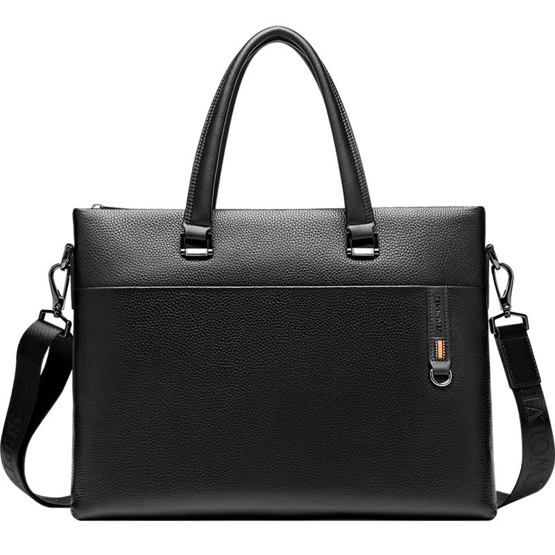 SEPTWOLVES SEPTWOLVES Cow Leather Briefcase, Handbag Regular Men's Black