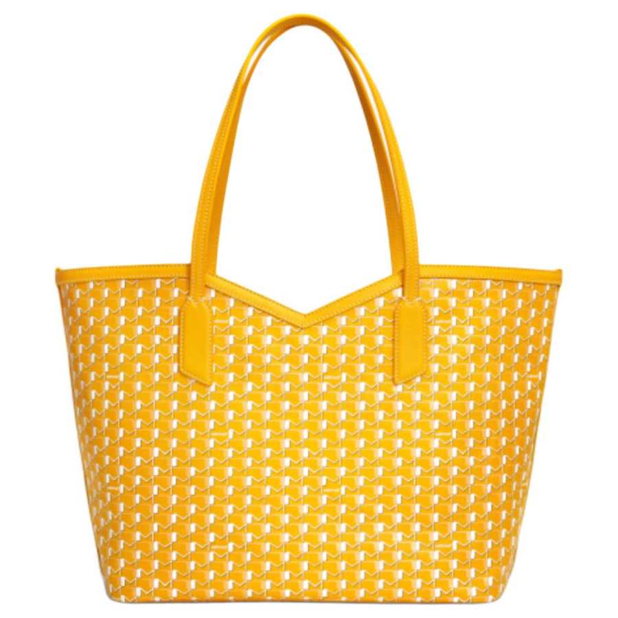 Moynat Canvas With Leather Tote Bag, Shopping Bag, Crossbody Bag, One Shoulder Handbag Women's Yellow & White
