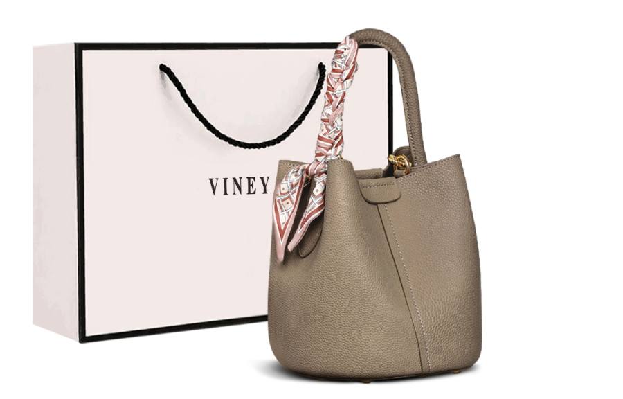 VINEY Cow Leather Handbag Large Women's Elephant Gray