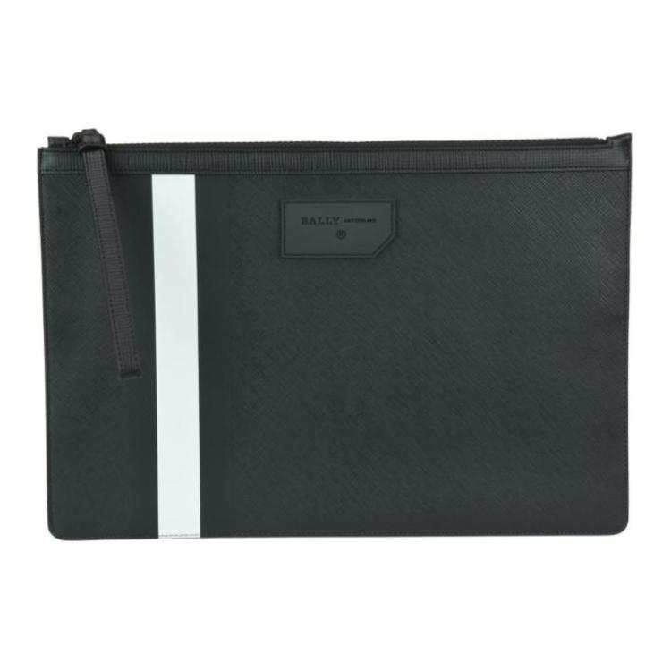 BALLY BOLLIS Canvas Leather Coin Purse, Clutch Large Men's Black/White
