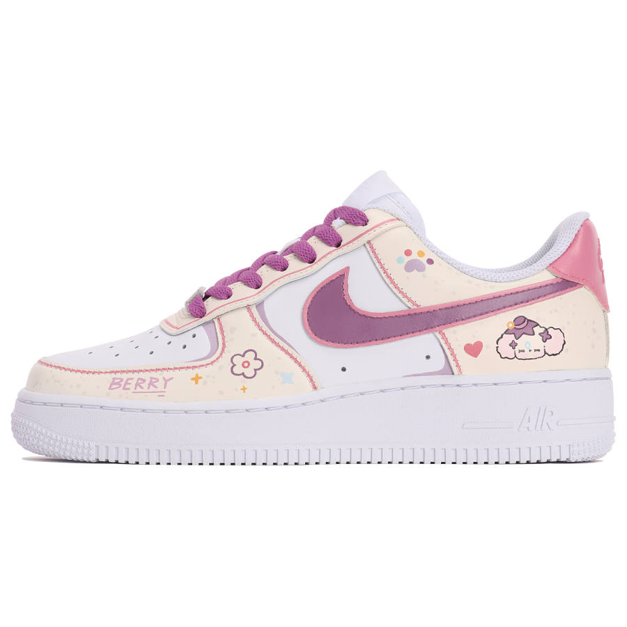 Nike Nike Air Force 1 Slip Resistant Cushioning Abrasion Resistant Low top Skateboard Shoes Women's Beige Purple