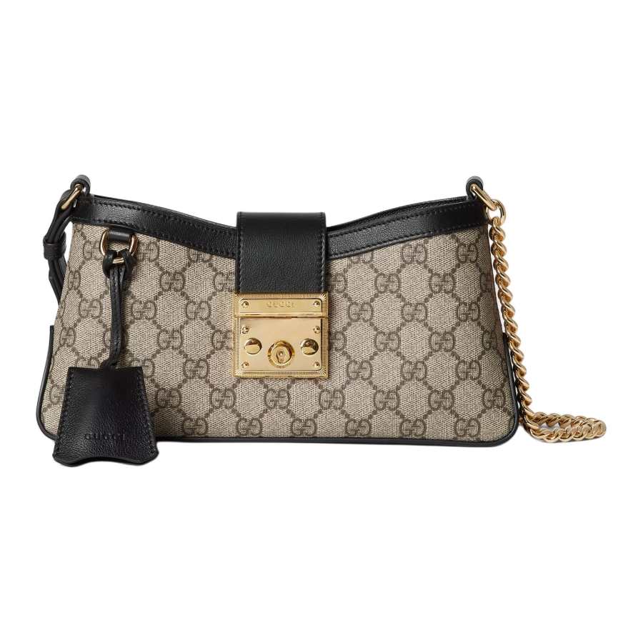 GUCCI Canvas With Leather Trim Handbag, Shoulder Bag Women's Black