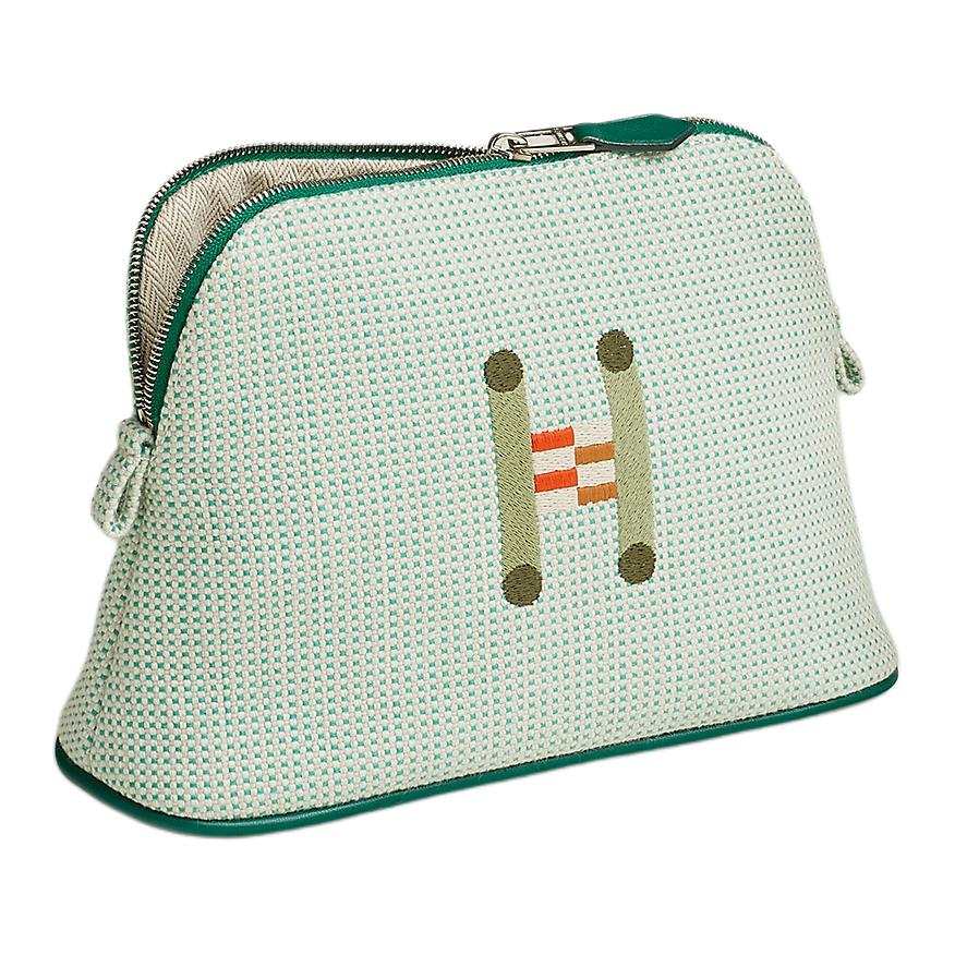 HERMES Bolide Cotton Travel Storage Bag Mini Women's Cloud White & Mint Green