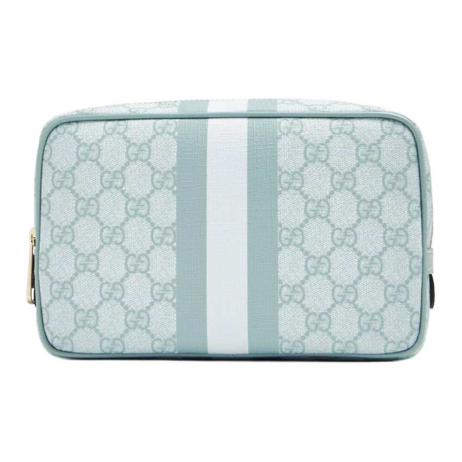 GUCCI Ophidia Canvas With Leather Makeup Bag Small Women's Gray Blue