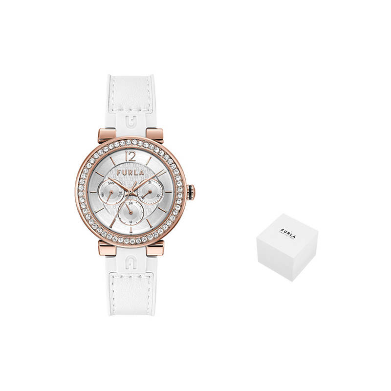 Furla Wrist Watches Quartz Movement Silicone Genuine Leather Strap 38mm Silver Dial Women's Watch