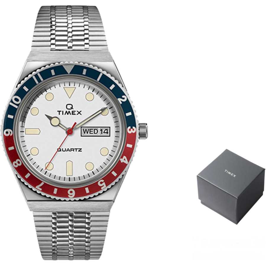 TIMEX Q Wrist Watches Quartz Movement Stainless Steel Strap 38mm White Dial Men's Watches