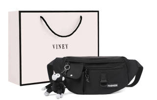 VINEY Nylon Fabric Crossbody Fanny Pack, Sling Bag Regular Unisex Black White