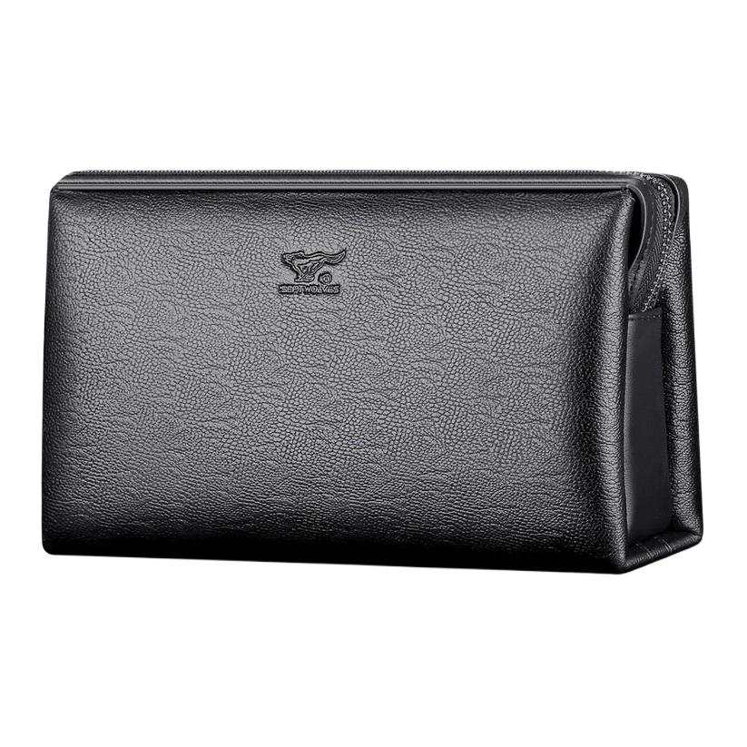 SEPTWOLVES Top Grain Cow Leather Clutch Men's Black/Coffee