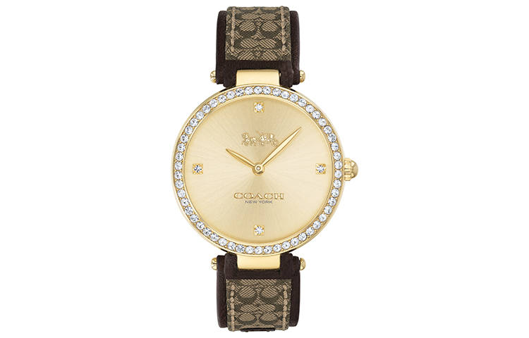 COACH Park Wrist Watches Quartz Movement Genuine Leather Strap Gold Dial Women's Watch