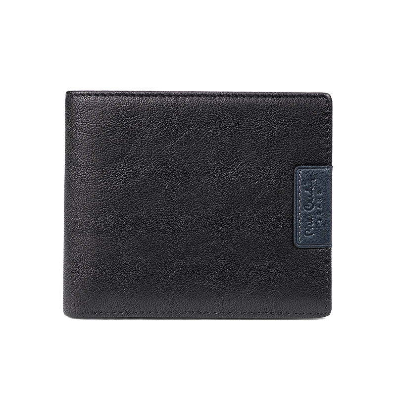 PIERRE CARDIN Top Grain Cow Leather Stylish Color Block Wallet Regular Men's Black