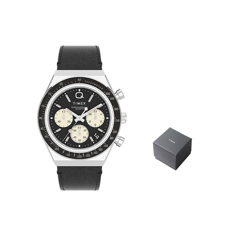 TIMEX Q Wrist Watches Quartz Movement Leather Strap 40mm Black Dial Men's Watches