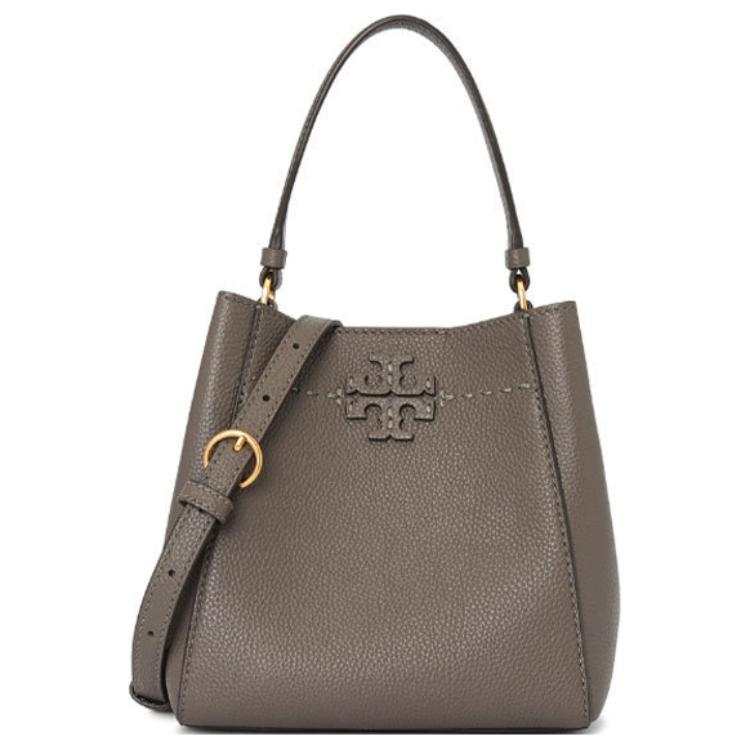 TORY BURCH McGraw Cow Leather Bucket Bag, Portable Crossbody Bag, Shoulder Bag Small Women's Elephant Gray