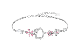 Hello Kitty 925 Sterling Silver 999 Fine Silver Synthetic Cubic Zirconia Sterling Silver Bracelet Women's