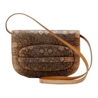 SAVETTE Authentic Lizard Skin One Shoulder Crossbody Clutch Women's Beige