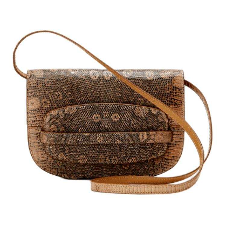 SAVETTE Authentic Lizard Skin One Shoulder Crossbody Clutch Women's Beige
