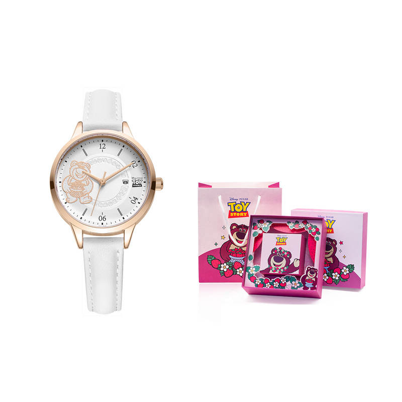 Disney Strawberry Bear Series Quartz Movement Leather Strap Watch Women's Watch White Dial