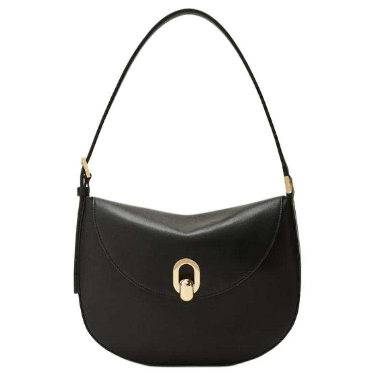 SAVETTE Calfskin Hobo Bag, Handbag, Shoulder Bag Women's Black