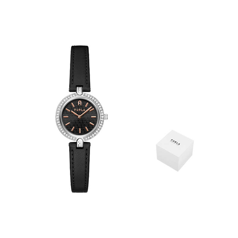 Furla HERITAGE Wrist Watches Quartz Movement Genuine Leather Strap 28mm Black Dial Women's Watch