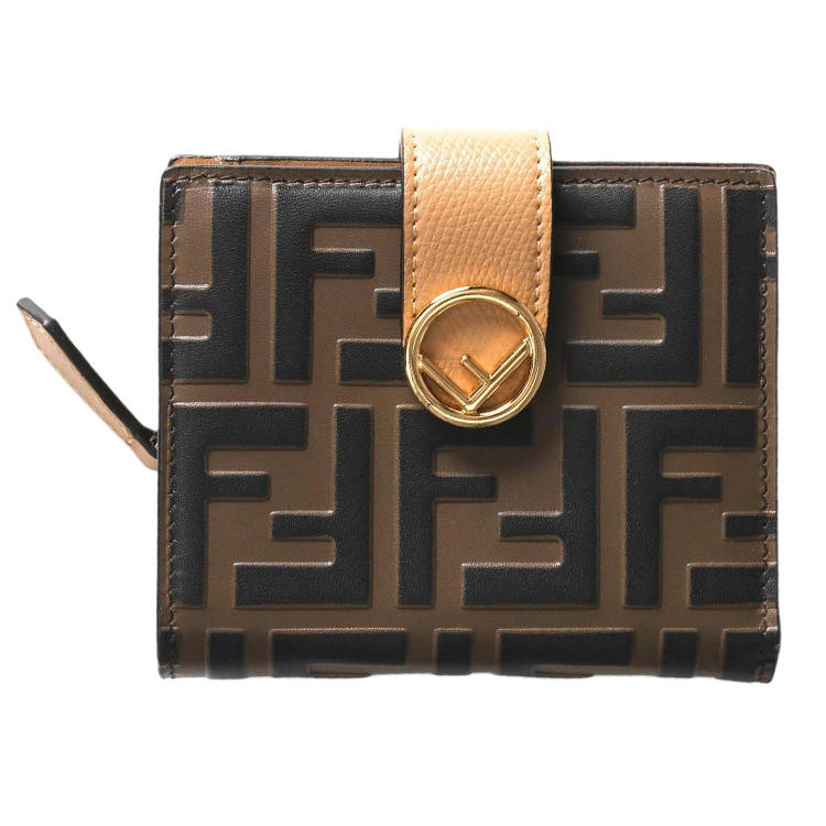 FENDI Calfskin Wallet Small Women's Brown & Beige
